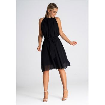 Rochie midi  neagra - fara maneci - din poliester -