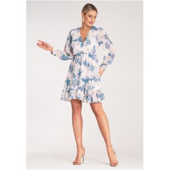Rochie  mini - albastra - volane - poliester -