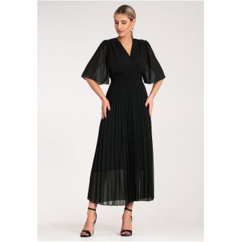 Rochie  plisata midi - eleganta - poliester - neagra -