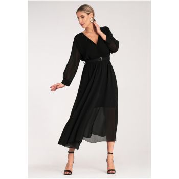Rochie  plisata - neagra - eleganta - poliester -
