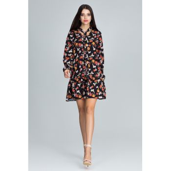 Rochie scurta  M599 - florala - cu maneci lungi - multicolor - poliester