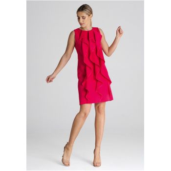 Rochie trapez  M1002 - rosu - cu volane - 65% poliester - 35% viscoza