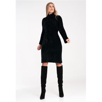 Rochie tricotata  guler inalt - neagra - 100% nailon -
