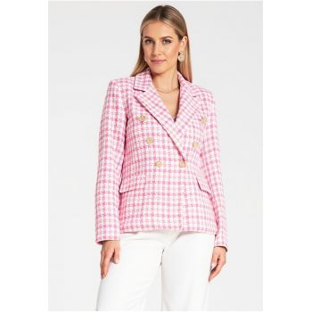 Sacou dama  Houndstooth - roz - 75% bumbac - 25% poliester -