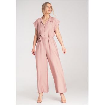 Salopeta dama -  cu picior lat - cu maneca scurta - roz -