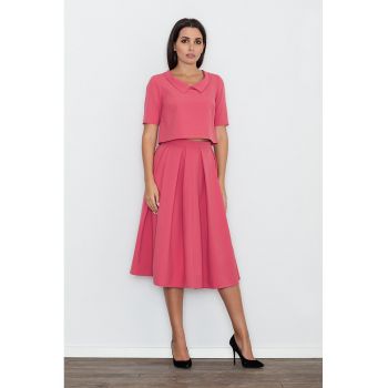 Set dama  M579 - fusta si bluza - confortabil - coral - poliester 100% -