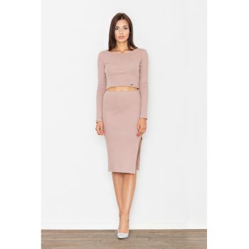 Set elegant dama  crop top si fusta - roz inchis - bumbac 98% - elastan 2% -