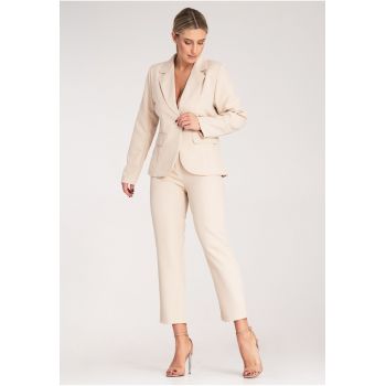 Set elegant dama  jacheta si pantaloni - bej - material de inalta calitate -