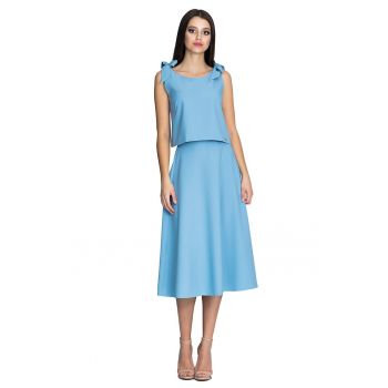 Set fusta si bluza  albastru - bretele - fusta evazata