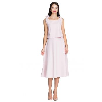 Set fusta si bluza  cu bretele - fusta evazata - roz
