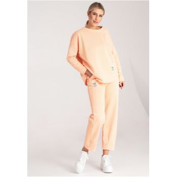 Set trening dama  bumbac/poliester - portocaliu - hanorac asimetric - pantaloni confortabili -