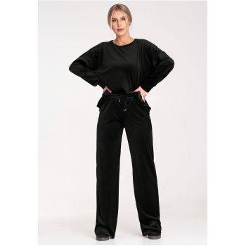 Trening dama  poliester/elastan - hanorac si pantaloni evazati - negru -