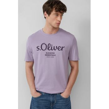Tricou barbati cu imprimeu cu logo si decolteu la baza gatului - Regular fit