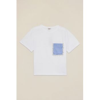 Tricou de bumbac cu buzunar pe piept