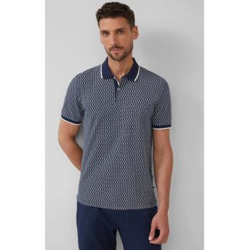 Tricou polo barbati cu imprimeu cu frunze de palmier - Regular Fit - Bleumarin inchis