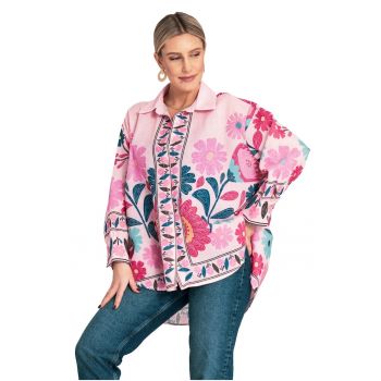 Bluza boho  florala - roz - lejera - poliester -