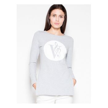 Bluza dama -  asimetric - slim-fit - imprimeu original - gri - bumbac -