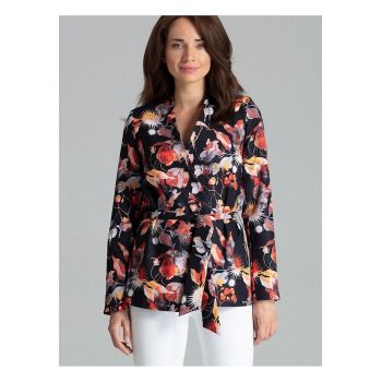 Bluza dama -  croiala dreapta - imprimeu floral - neagra - poliester