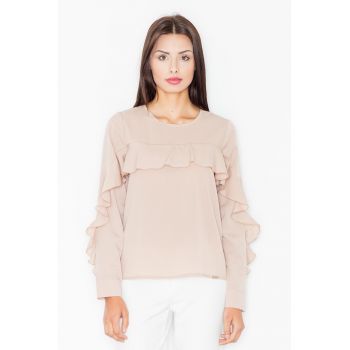 Bluza dama cu volane -  Poliester/Elastan/Viscoza - Bej -