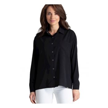 Camasa dama -  neagra - cu maneci lungi - buzunar - elastan - poliester - viscoza