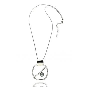 Colier cu perle FN99609 - metal hipoalergenic - lungime 70cm - argintiu