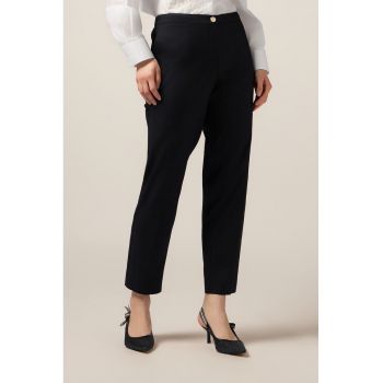Pantaloni eleganti crop cu talie elastica in spate