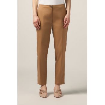 Pantaloni eleganti crop cu talie elastica in spate