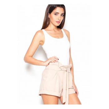 Pantaloni scurti dama  bej - talie stransa - buzunare laterale - viscoza -
