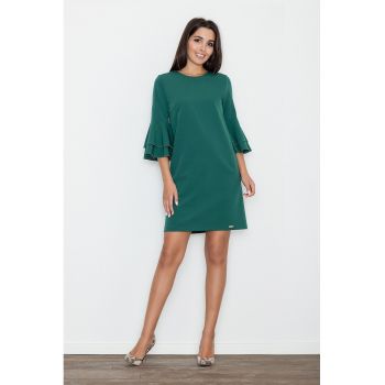 Rochie eleganta  M564 - verde - cu volane - poliester - viscoza -