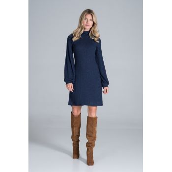 Rochie  M831 - bleumarin - maneci lungi bufante - eleganta - poliester -