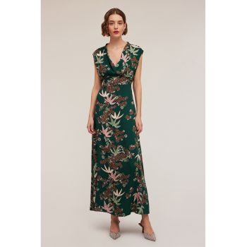 Rochie maxi cu croiala in A si model floral