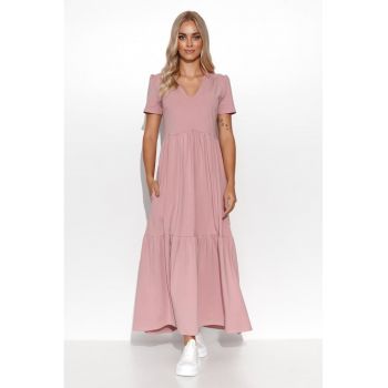 Rochie maxi cu decolteu in V - fronseuri si maneca scurta