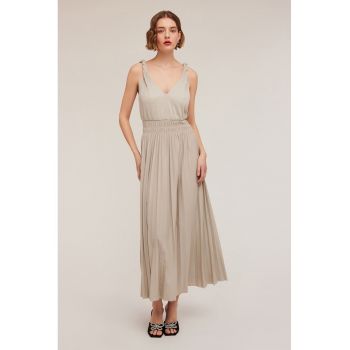 Rochie maxi cu decolteu in V si pliuri