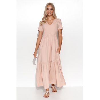 Rochie maxi cu fronseuri si maneca scurta