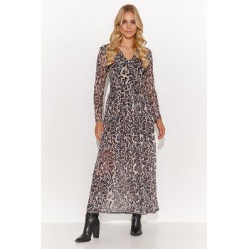 Rochie maxi cu maneca lunga si animal print