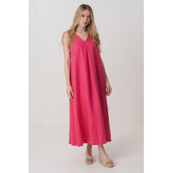 Rochie midi din in cu decolteu in V