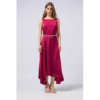 Rochie midi satinata cu terminatie asimetrica