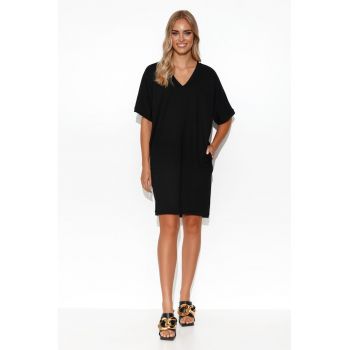 Rochie mini tip tricou cu decolteu in V si buzunare laterale