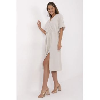 Rochie texturata cu decolteu cache-coeur -
