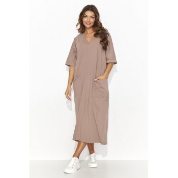 Rochie tip tricou cu decolteu in V si buzunare aplicate