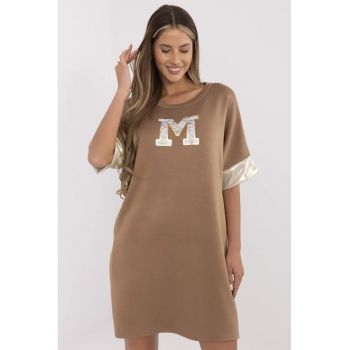 Rochie-tricou cu monograma si buzunare laterale -