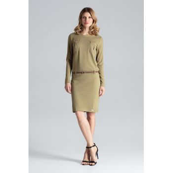 Rochie  verde - eleganta - maneci lungi - decolteu barca - viscoza