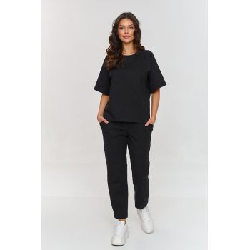 Set de bluza cu maneca medie si pantaloni lungi - Negru