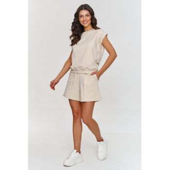 Set de bluza si pantaloni scurti - Bej deschis