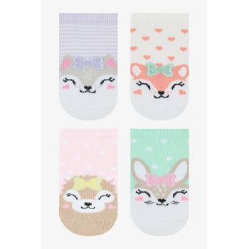 Set de sosete pana la glezna cu model cu animale - 4 perechi