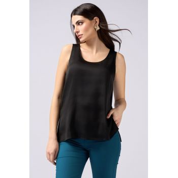 Top din satin cu decolteu rotund