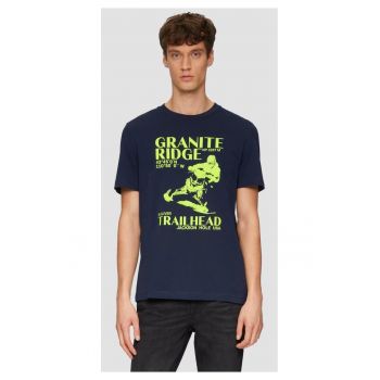 Tricou barbati cu maneca scurta - imprimeu in partea din fata si croiala Regular Fit - Bleumarin inchis -