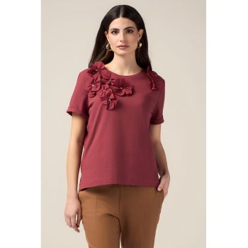 Tricou de bumbac cu aplicatii florale