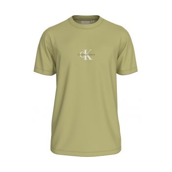 Tricou de bumbac cu decolteu la baza gatului si logo pe piept