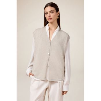 Vesta din lurex cu decolteu in V - Gri deschis -